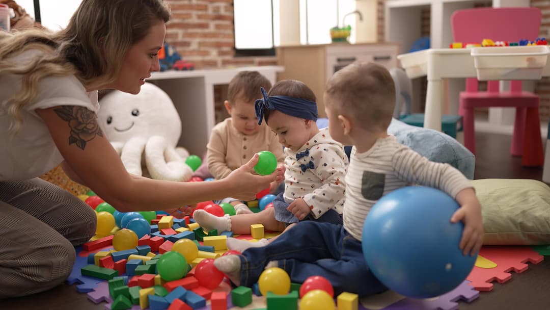 kindergarten teacher with kids